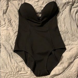 Black strapless leotard